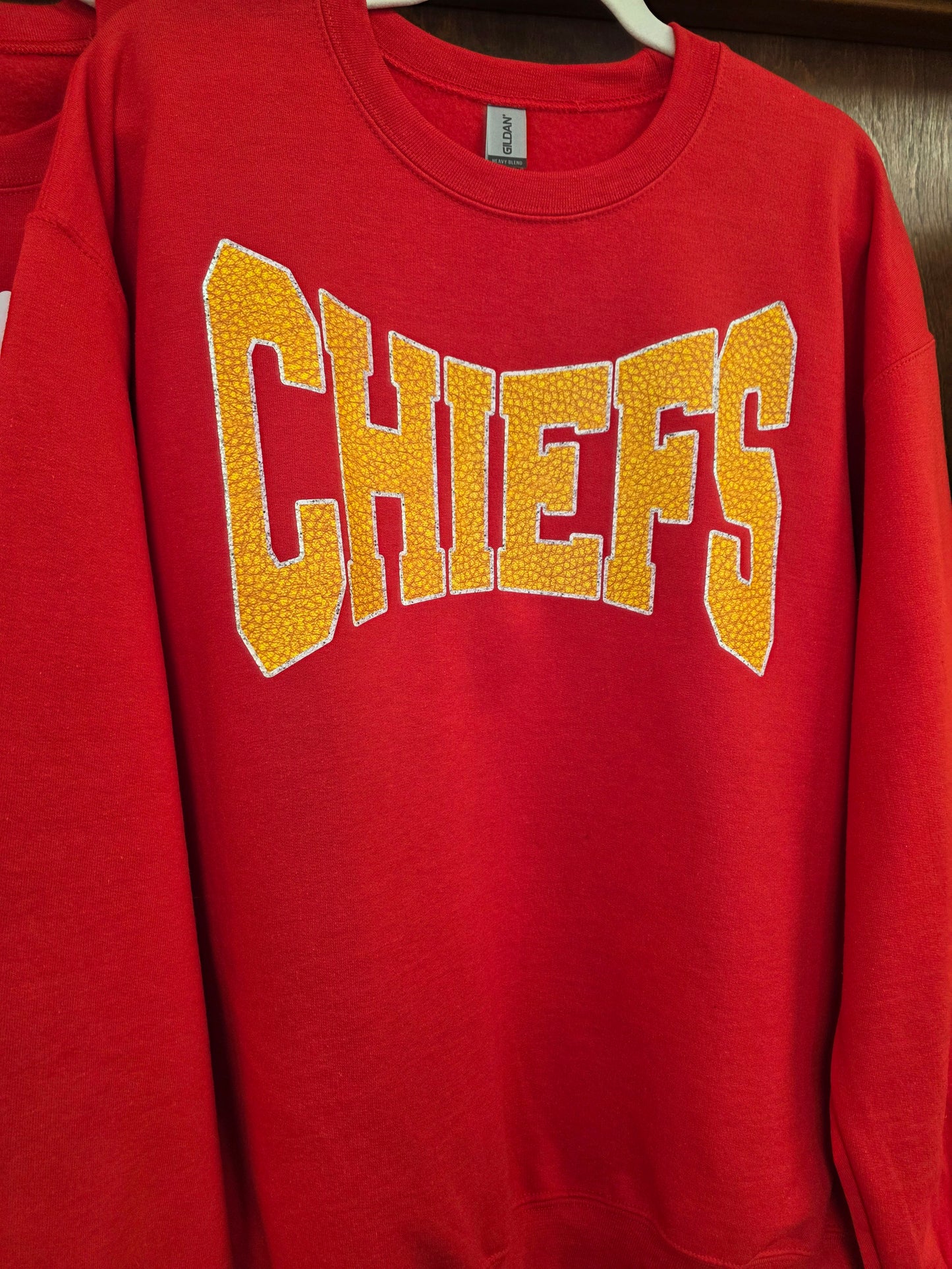 Faux Texture/Glitter Chiefs Sweatshirt Red