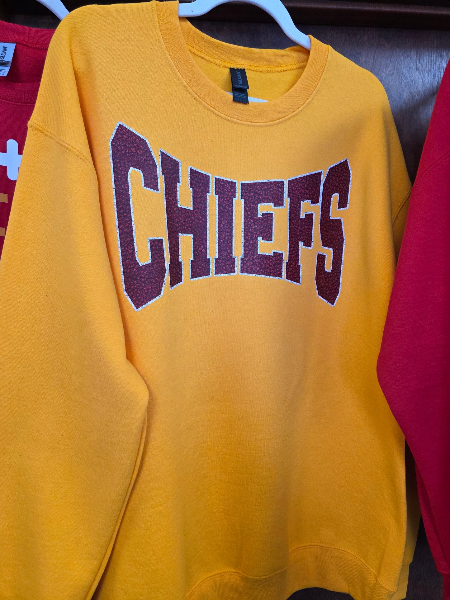Faux Texture/Glitter Chiefs Sweatshirt Gold