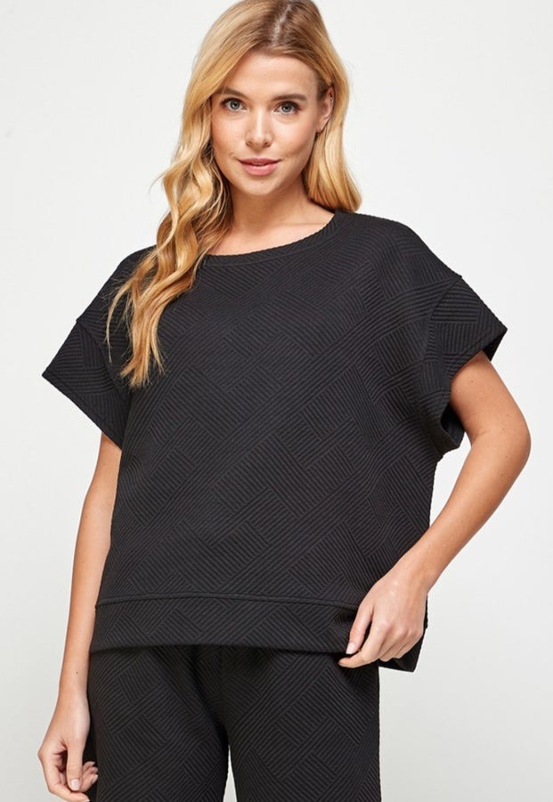 Textured Short Sleeve Top Black