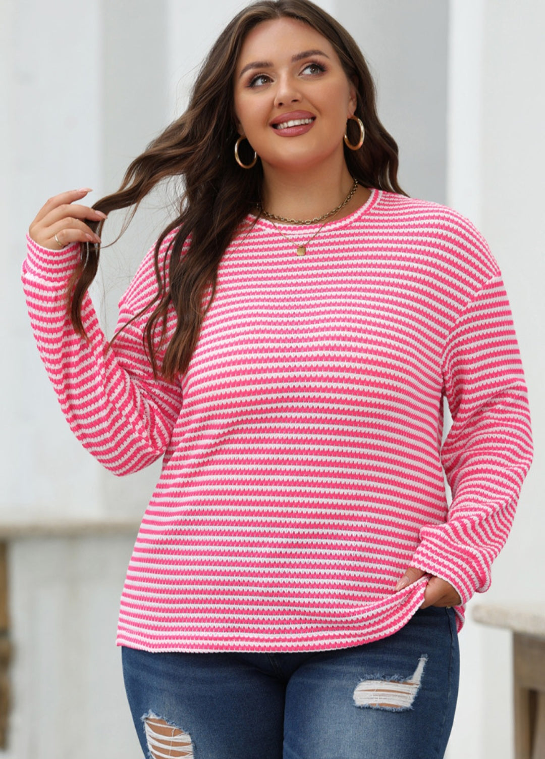 Pink Stripe Waffle Top