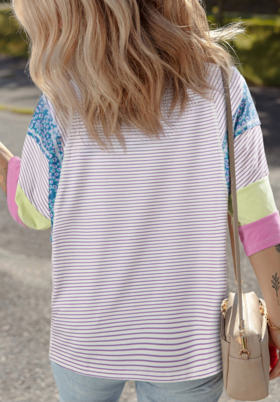 Colorblock Sleeve Stripe Top Purple