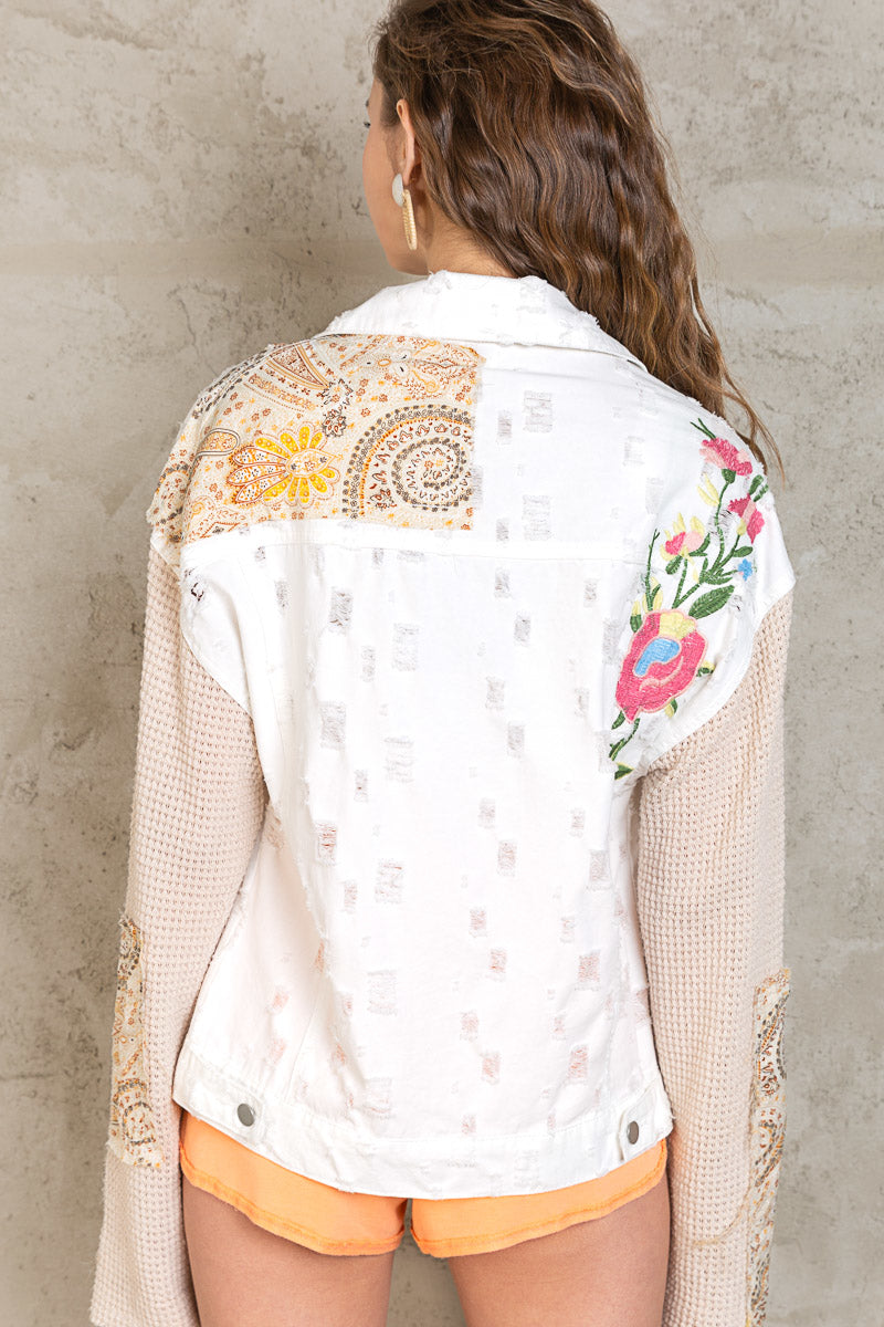 POL Patchwork Embroiedered Distressed Jacket