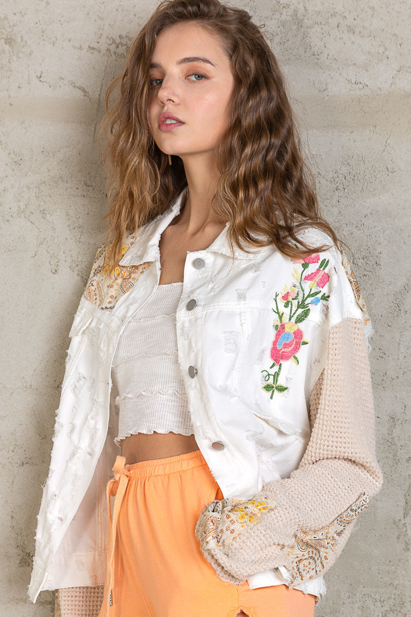 POL Patchwork Embroiedered Distressed Jacket