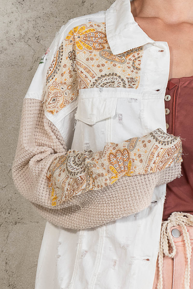 POL Patchwork Embroiedered Distressed Jacket