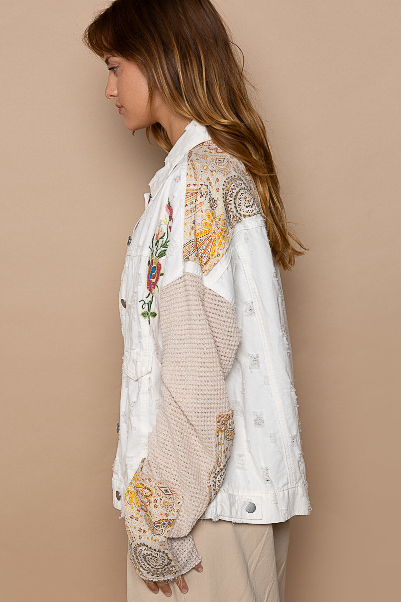 POL Patchwork Embroiedered Distressed Jacket
