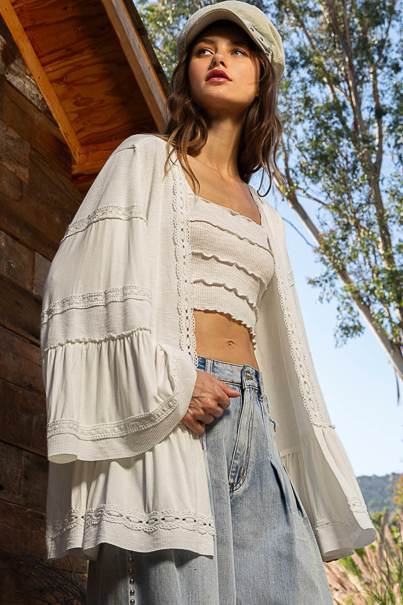 POL Bell Sleeve Cover-Up Cardigan White