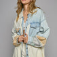 POL Patchwork Calico Shirt Shacket Ivory Denim