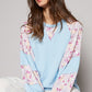 POL Balloon Sleeve Patchwork Top Blue