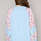 POL Balloon Sleeve Patchwork Top Blue