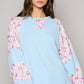 POL Balloon Sleeve Patchwork Top Blue