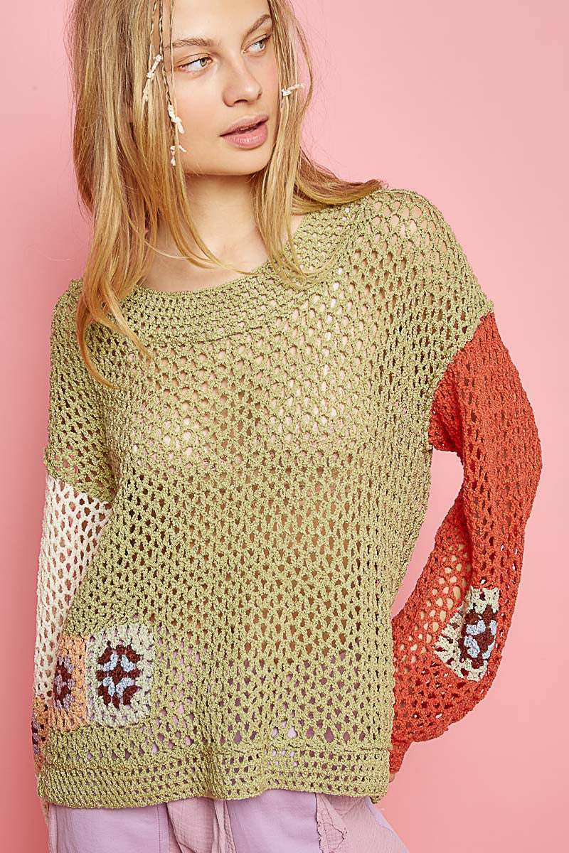 POL Fall Crochet Granny Square Sweater