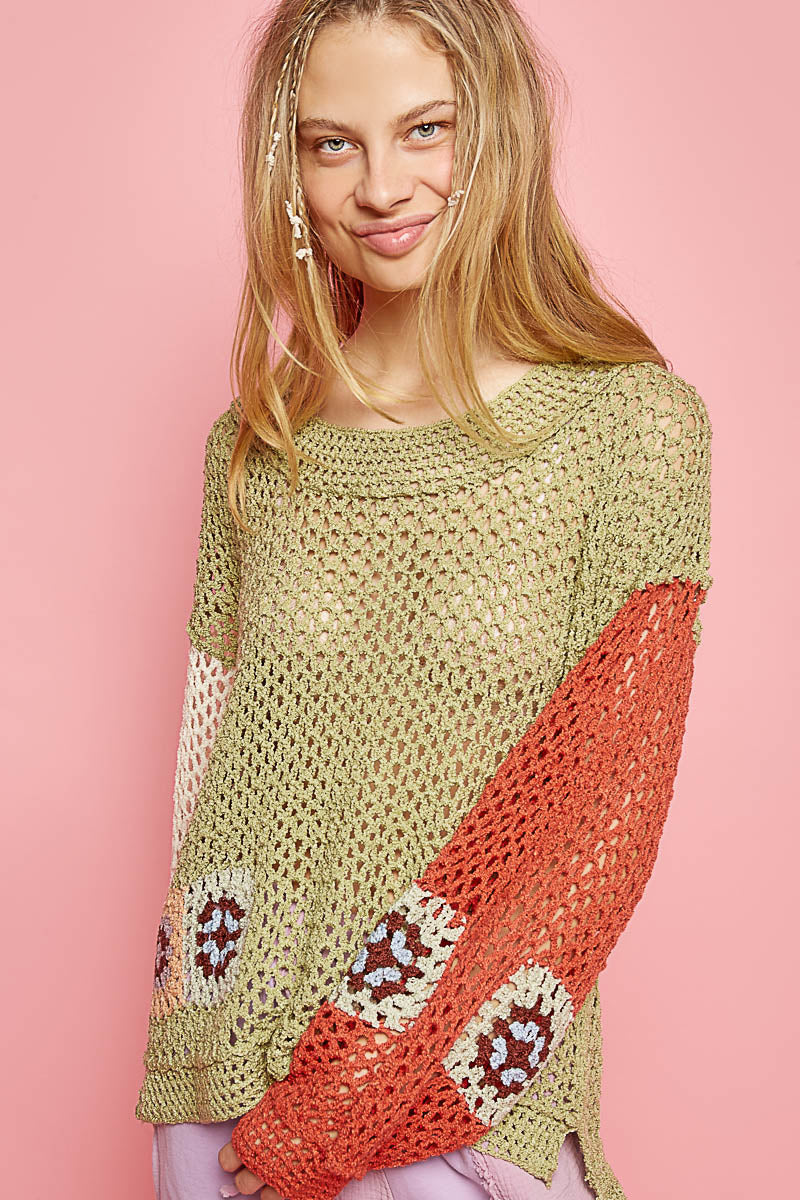 POL Fall Crochet Granny Square Sweater