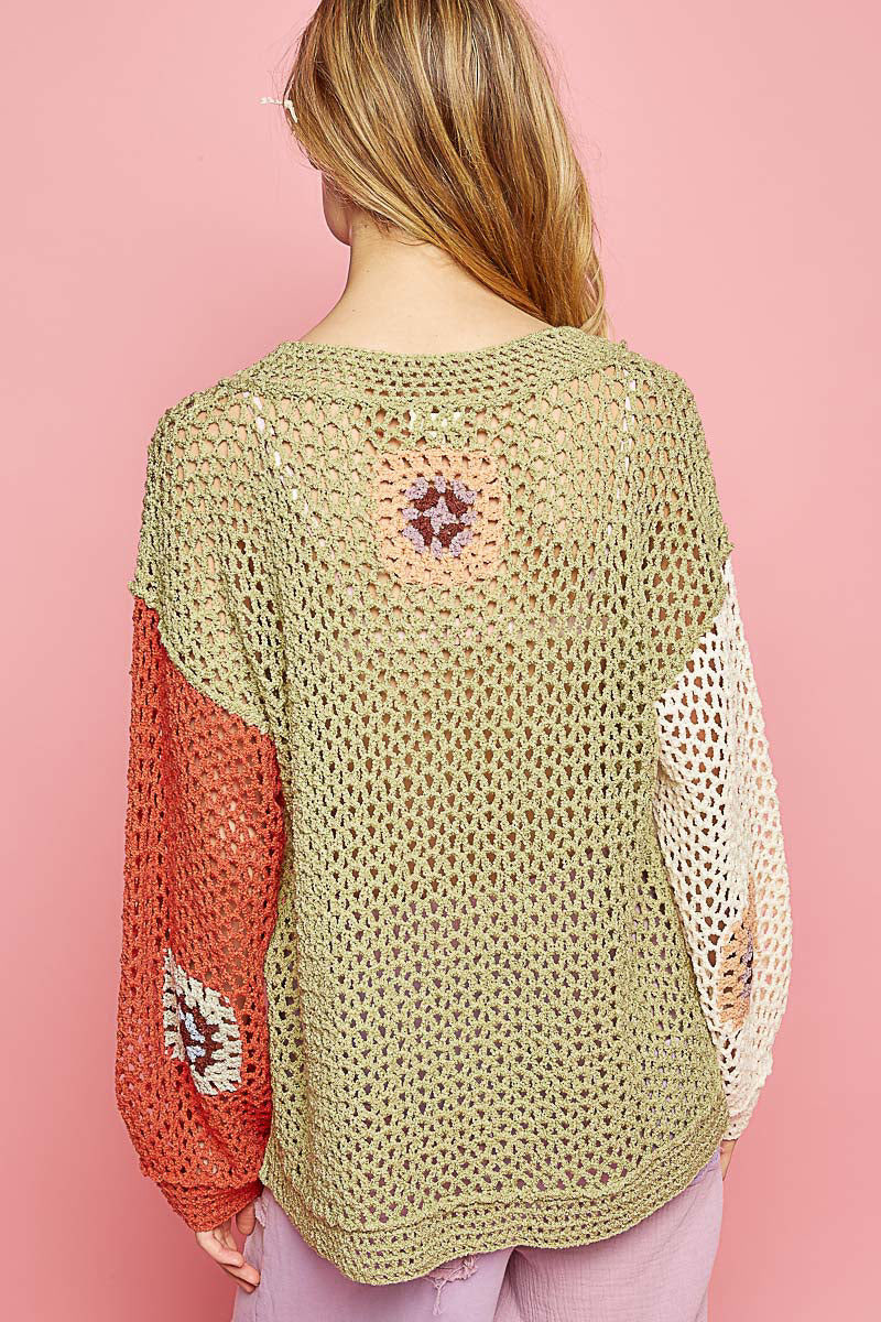 POL Fall Crochet Granny Square Sweater