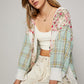 POL Plaid Bubble Sleeve Button Hoodie