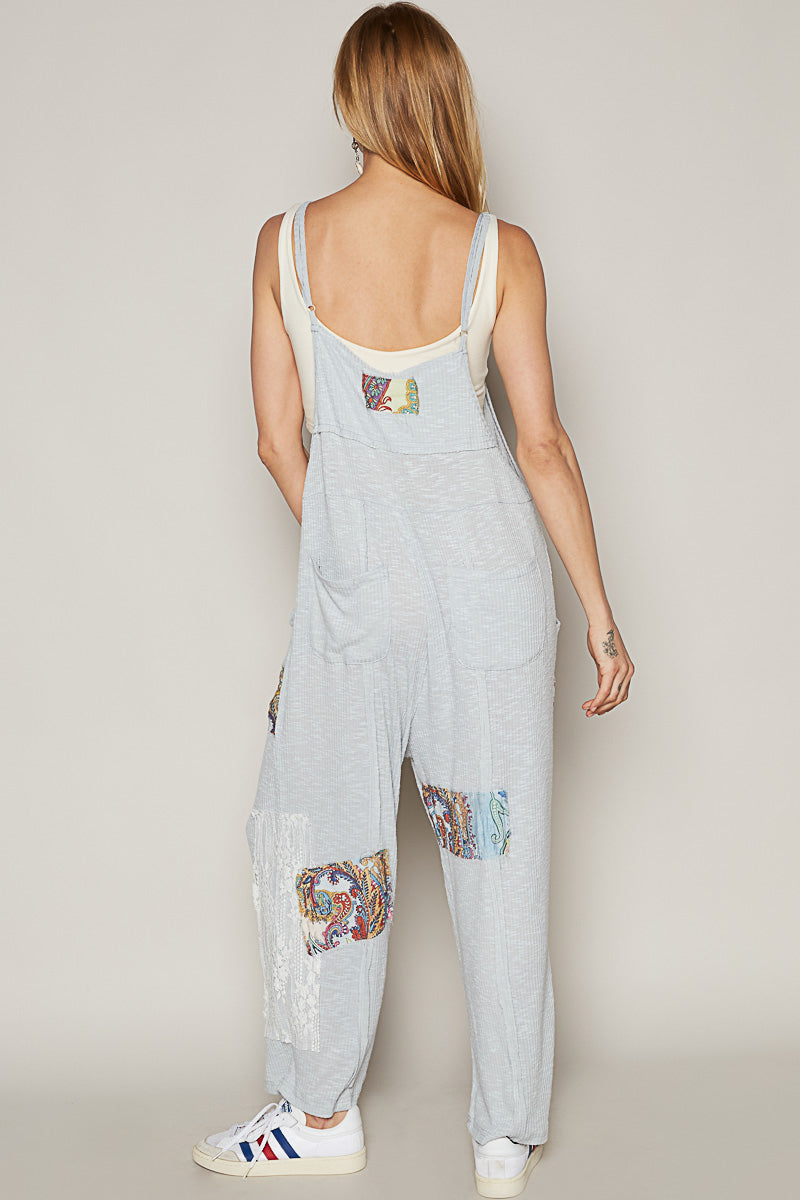 POL Patchwork Ribbed Jumpsuit Powder Blue