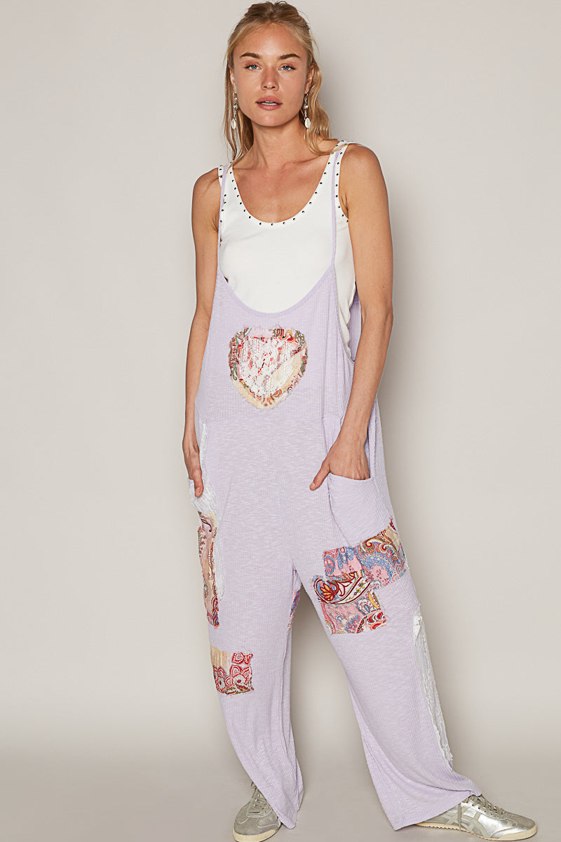POL Patchwork Ribbed Jumpsuit Lilac