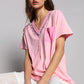POL Calico V-Neck Ribbed Pocket Tee Pink