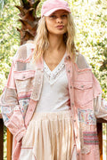 POL Bedazzled Patchwork Long Jacket Pink