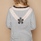 POL V-Neck Cotton Flower Patch Top Grey