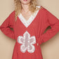 POL V-Neck Cotton Flower Patch Top Brick Red