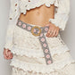 POL Floral Embroidered Belt Brown