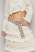 POL Floral Embroidered Belt Brown