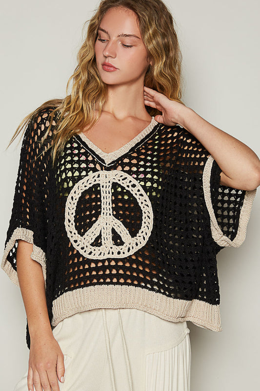 POL Crochet Peace Sweater Black