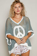 POL Crochet Peace Sweater Sage