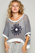 POL Crochet Daisy Flower Sweater Grey
