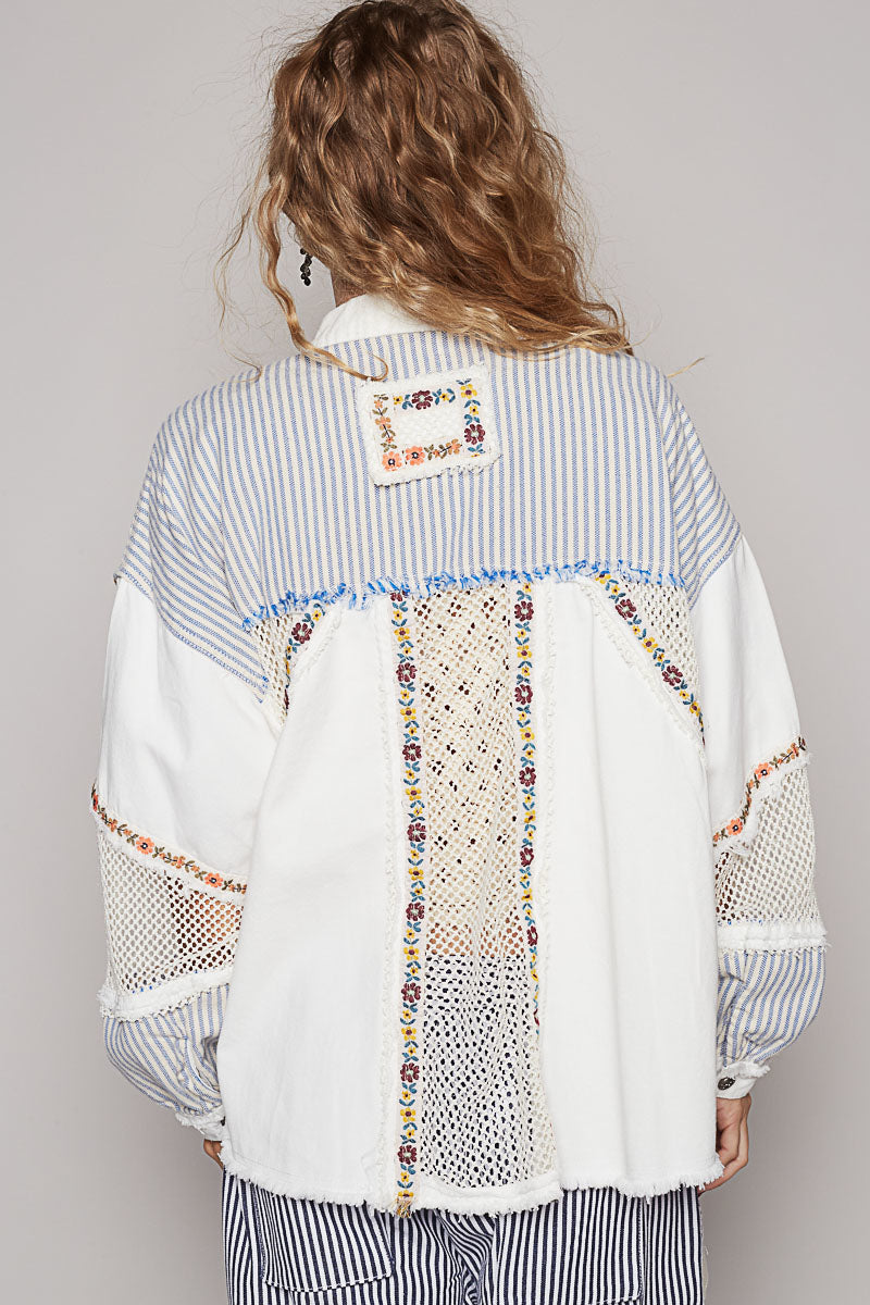 POL Stripe Patchwork Fall Jacket White