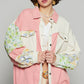 POL Patchwork Calico Shirt Shacket Pink Oatmilk