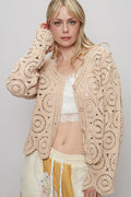 POL Chenille Crochet Cardigan Mocha One Size