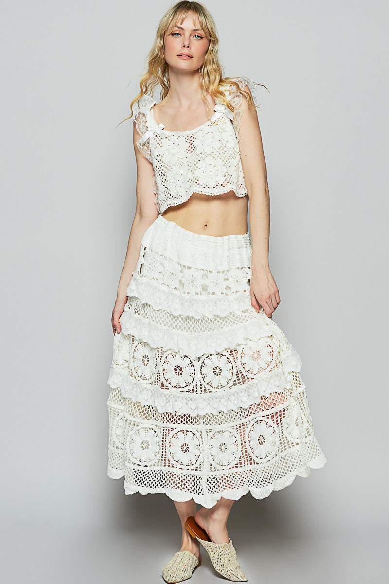 POL Crochet Maxi Skirt Off White