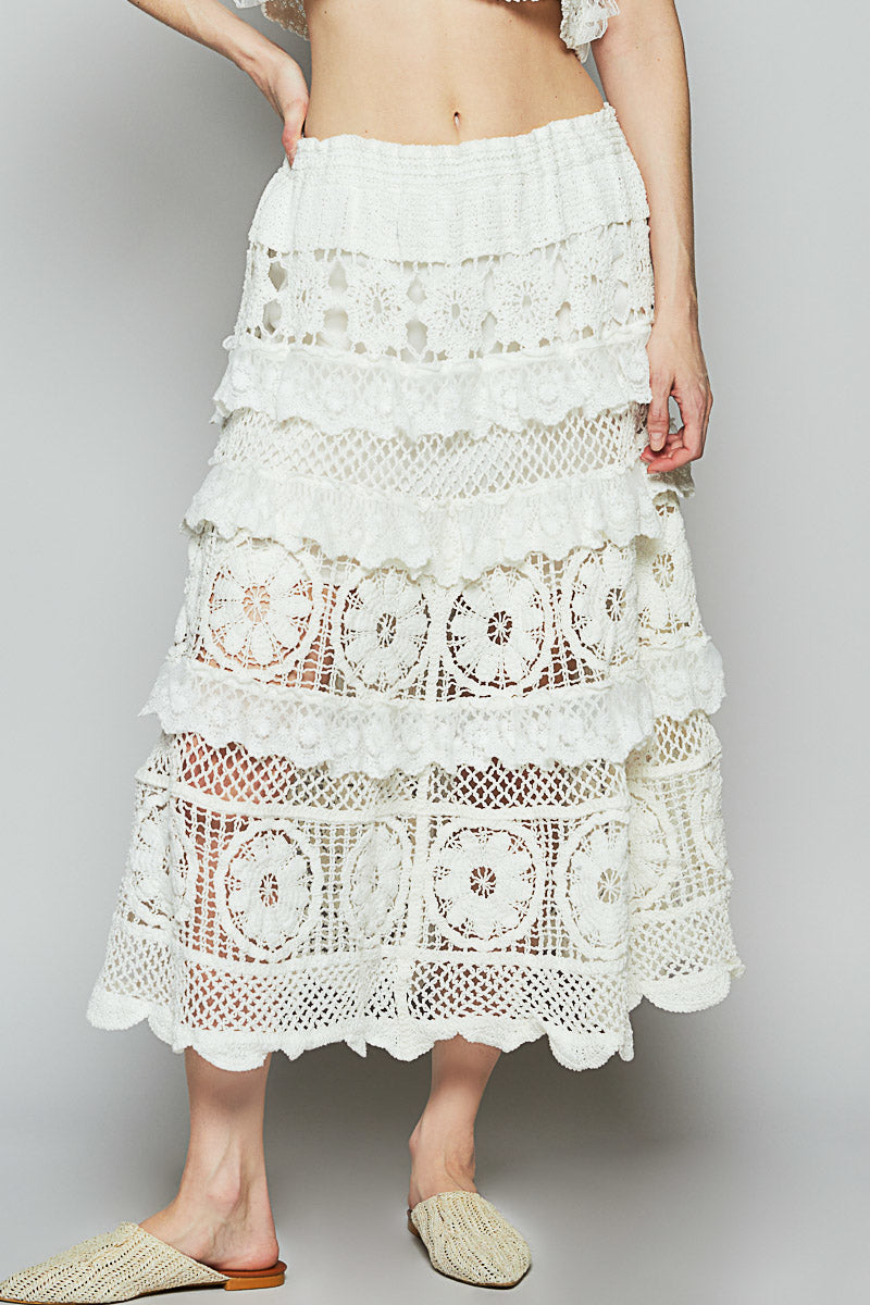 POL Crochet Maxi Skirt Off White
