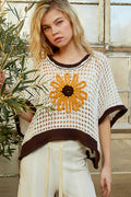 POL Crochet Daisy Flower Sweater Ivory