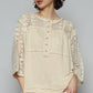 POL Crochet Lace 3/4 Sleeve Top Coconut