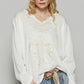 POL V-Neck Cotton Flower Patch Top White