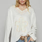 POL V-Neck Cotton Flower Patch Top White