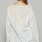 POL V-Neck Cotton Flower Patch Top White