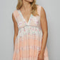 POL Embroidered Lettuce Edge Calico Tank Blush