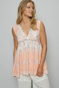 POL Embroidered Lettuce Edge Calico Tank Blush