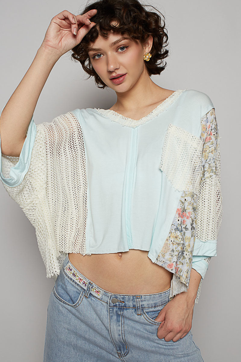 POL Crochet Floral Top Baby Blue
