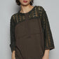 POL Crochet Lace 3/4 Sleeve Top Charcoal