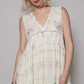 POL Embroidered Lettuce Edge Calico Tank Ivory
