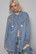 POL Studded Denim Button-Up Shirt