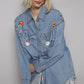 POL Studded Denim Button-Up Shirt