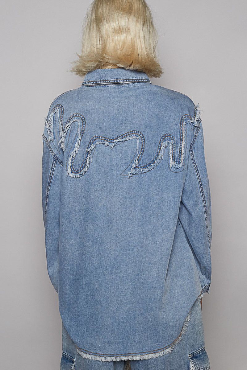 POL Studded Denim Button-Up Shirt
