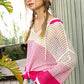 POL Mesh Crochet Colorblock Hoodie Pink