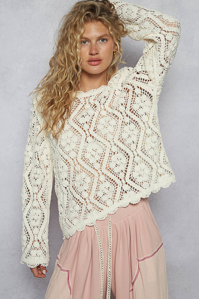POL Crochet Pullover Cream