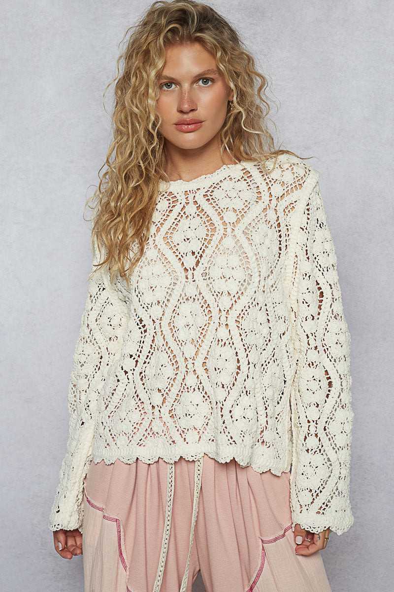 POL Crochet Pullover Cream